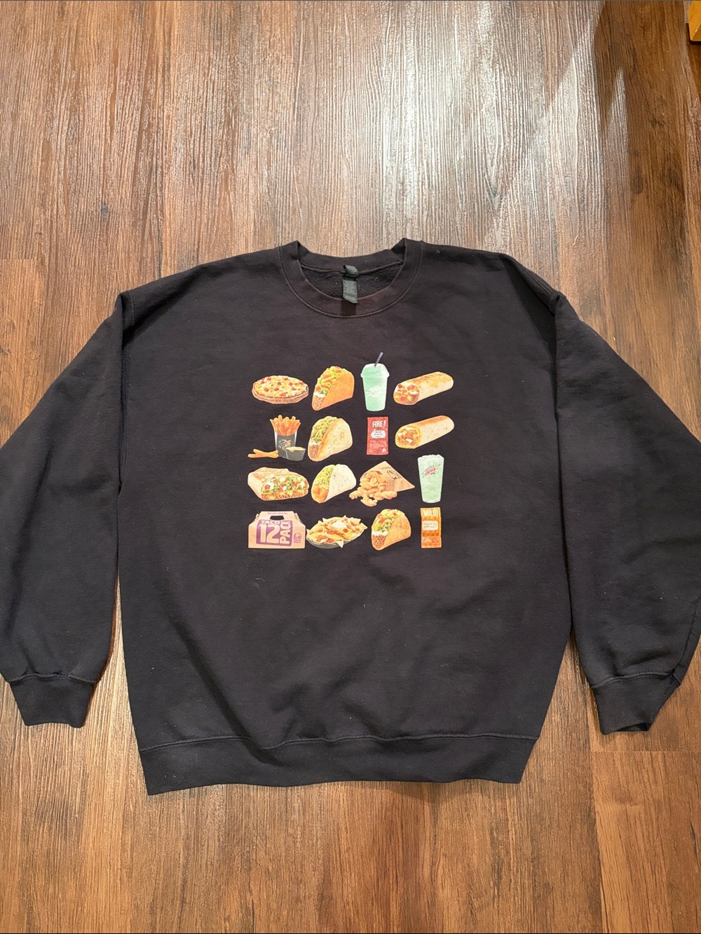 Black sweatshirt men’s XL fast food fries pizza taco burritos unbranded